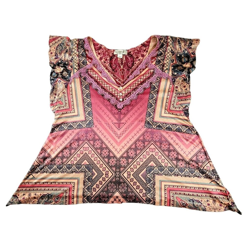 Womans Colorful Summer Knit Top Butterfly Sleeve Size Petite Medium JH1649089